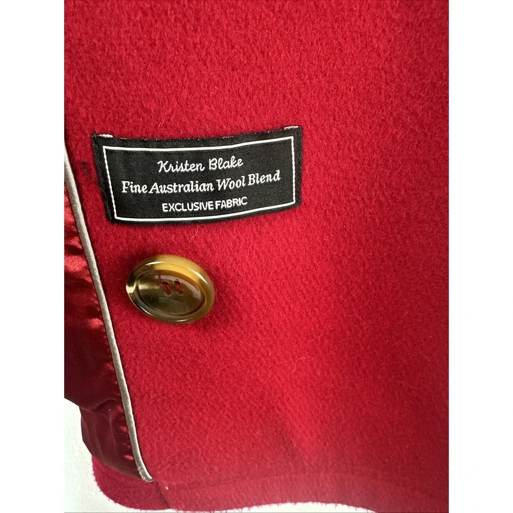 Kristen Blake Thick Wool Pea Coat Double‎ Breasted Red Tailored Women's